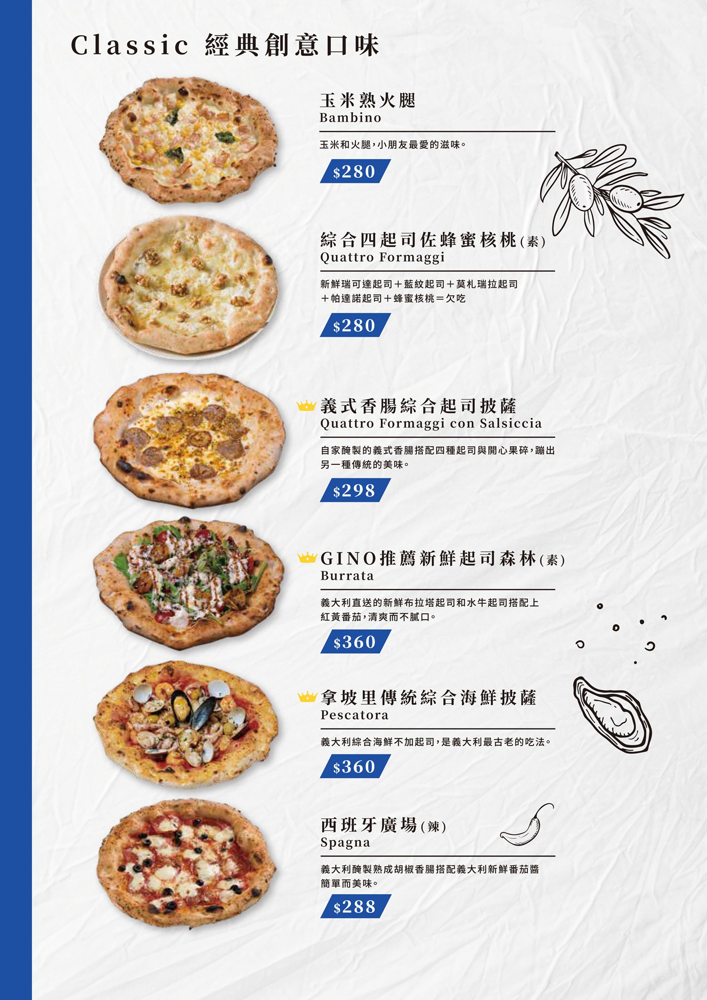 gino pizza菜單MENU